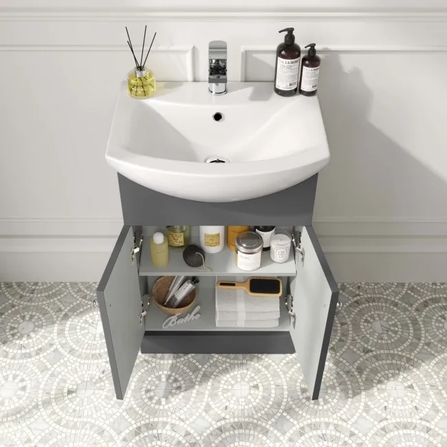 Capri Slate Grey Vanity with Semi Recessed Basin 550mm - Chrome Handles