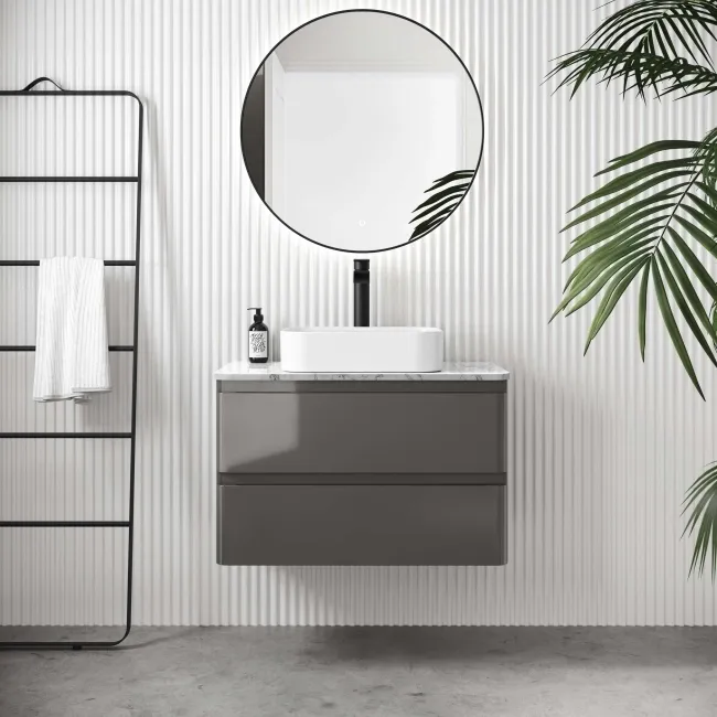Corsica Tungsten Grey Wall Hung Drawer Vanity with Marble Top & Marin Basin 800mm