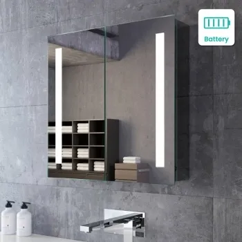 Emielia Battery Powered Illuminated LED Mirror Cabinet 600x600mm
