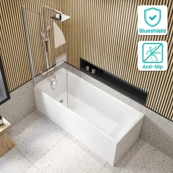 Witney 1700x700 Square Shower Bath & 6mm Easy Clean Chrome Bath Screen