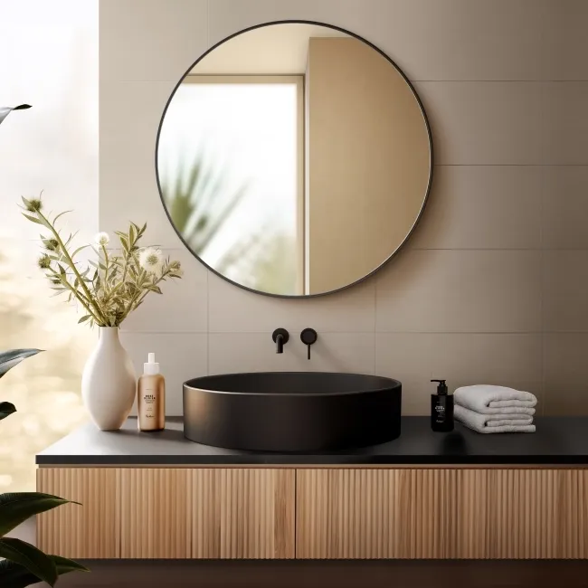 Essence Brushed Black Round Bathroom Mirror 1000mm