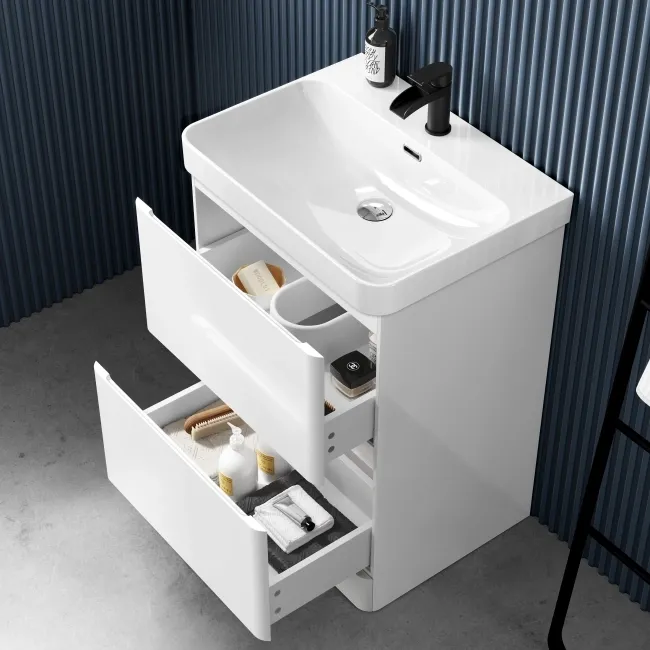 100% Waterproof - Corsica Gloss White PVC Basin Drawer Vanity 600mm