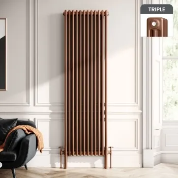 Athens Antique Copper Triple Column Vertical Traditional Radiator 1800x560mm
