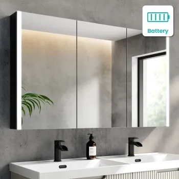 Selma Battery Powered Matt Black Illuminated LED Mirror Cabinet 700x1200mm
