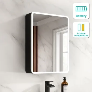 Aurora Battery Powered Matt Black Illuminated LED Mirror Cabinet 600x450mm