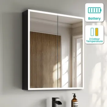 Esme Battery Powered Matt Black Illuminated LED Mirror Cabinet 700x600mm