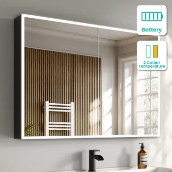 Esme Battery Powered Matt Black Illuminated LED Mirror Cabinet 700x1000mm