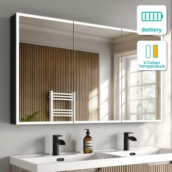 Esme Battery Powered Matt Black Illuminated LED Mirror Cabinet 700x1200mm