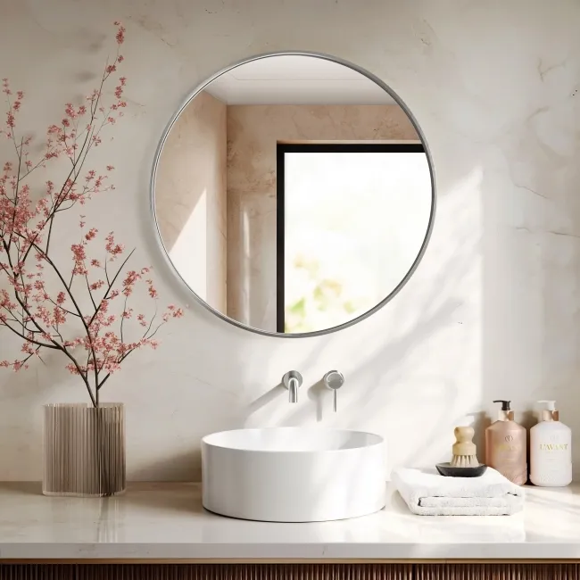 Essence Brushed Silver Round Bathroom Mirror 800mm