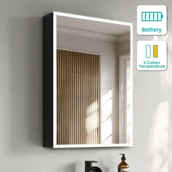 Esme Battery Powered Matt Black Illuminated LED Mirror Cabinet 700x500mm