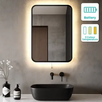 Mila Battery Powered Black Framed Backlit Illuminated LED Mirror 700x500mm
