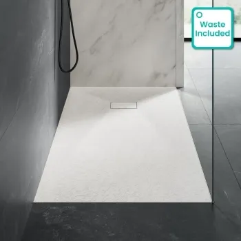 Berlin Rectangular Matt White Slate Effect SMC Composite Shower Tray 1600x800mm