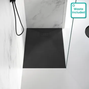 Berlin Rectangular Matt Black Slate Effect SMC Composite Shower Tray 1200x800mm