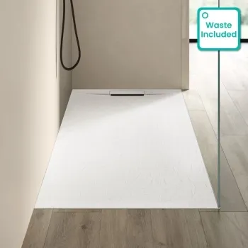Tokyo Rectangular Matt White Slate Texture Stone Shower Tray 1700x700mm