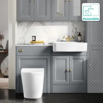 Monaco Dove Grey Combination Vanity Basin with Marble Top & Boston Toilet 1200mm - Brushed Brass Accents
