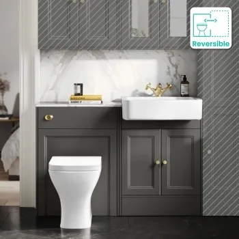 Monaco Graphite Grey Combination Vanity Basin with Marble Top & Atlanta Toilet 1200mm - Brushed Brass Accents