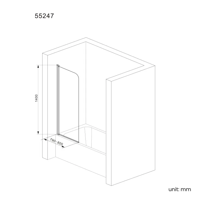Linz Easy Clean 6mm Matt Black Bath Screen - 800mm