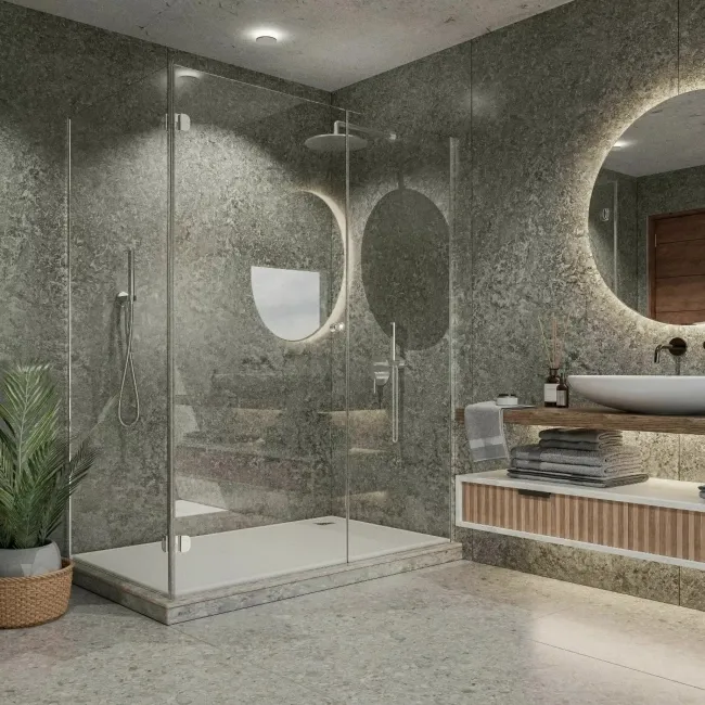 Trepanel Aqua® Matt Grey Concrete Effect PVC Shower Wall Panel