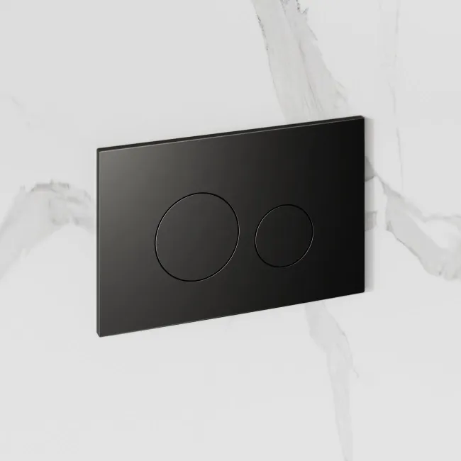 Idaho Pneumatic Compact Top & Front Wall Hung Toilet Frame and Concealed Cistern with Matt Black Flush Plate - Round Buttons