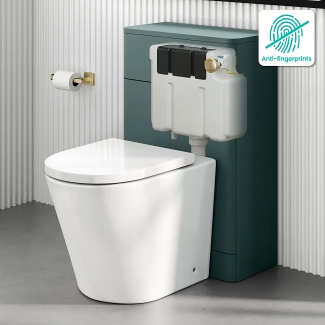 Detroit Cable Operated Concealed Cistern With Brushed Brass Round Push Button Dia.48mm