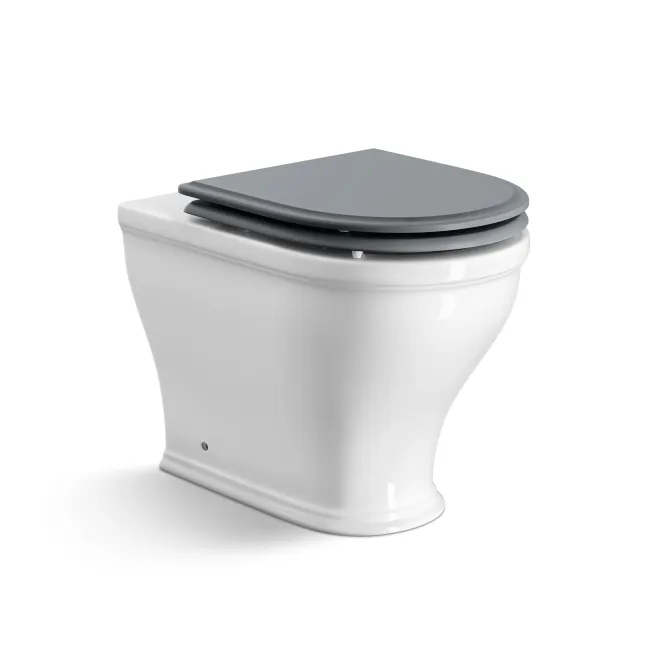 Kansas Traditional Rimless Back To Wall Toilet With Dove Grey Wooden Seat - Brushed Brass Hinges