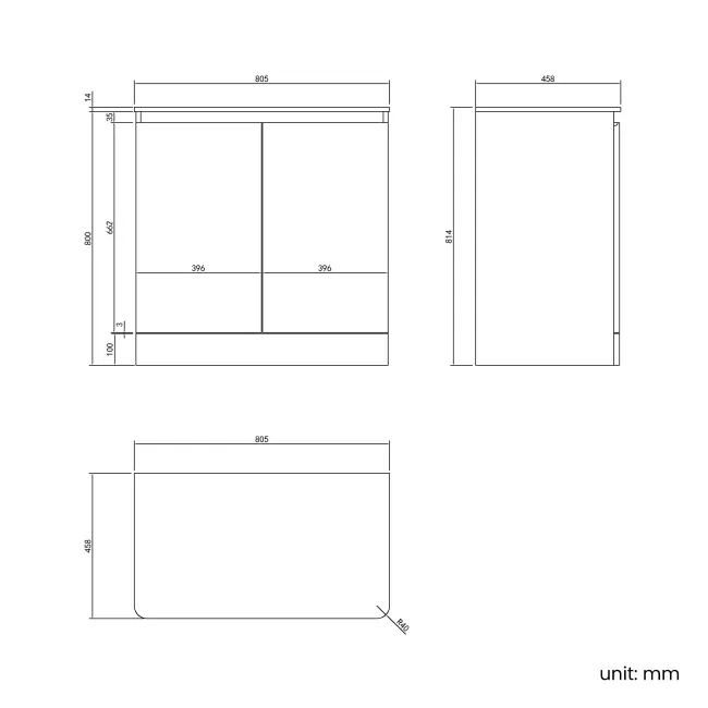 Corsica Gloss White Vanity with Marble Top 800mm - Excludes Counter Top Basin