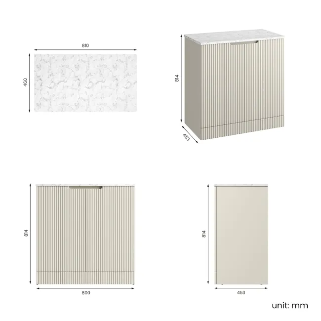 Crete Fluted Linen White Vanity with Marble Top 800mm - Excludes Counter Top Basin