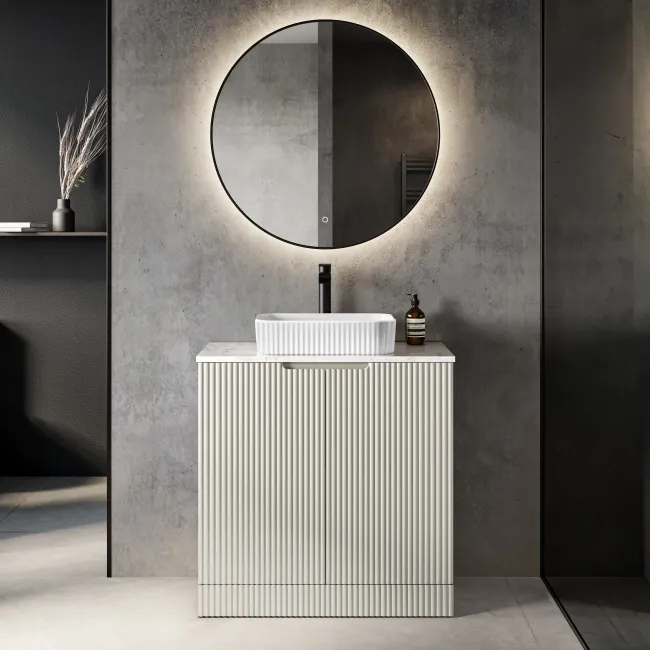 Crete Fluted Linen White Vanity with Marble Top & Reno Basin 800mm