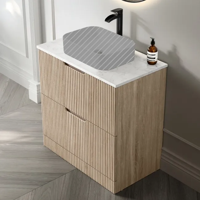 Crete Fluted Apex Oak Vanity Drawer with Marble Top 800mm - Excludes Counter Top Basin