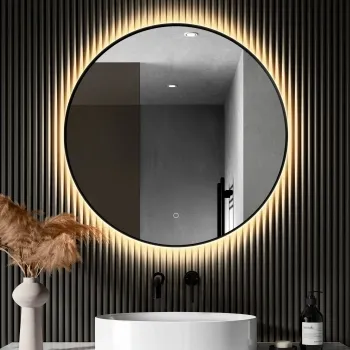 Paris Black Framed Round Backlit Illuminated LED Mirror 800mm