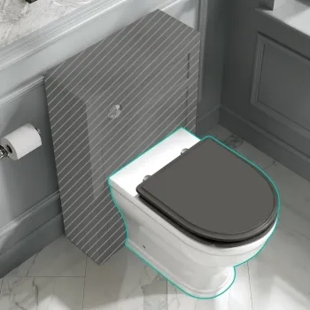 Kansas Traditional Rimless Back To Wall Toilet With Graphite Grey Wooden Seat