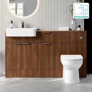 Sicily Fluted Black Walnut Combination Vanity Basin and Miami Toilet 1500mm - Chrome Handles