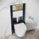 Idaho Pneumatic Wall Hung Toilet Frame and Concealed Cistern with Brushed Brass Flush Plate - Round Buttons