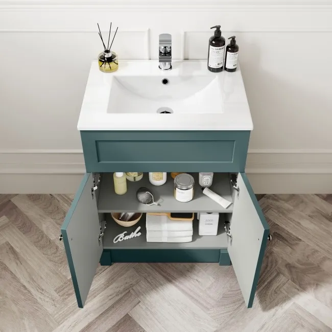 Milos Mystic Green Combination Vanity Basin and Aruba Toilet 1100mm - Chrome Handles
