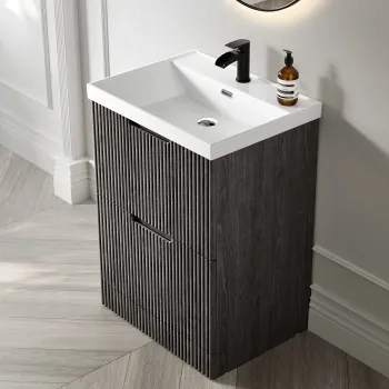 Crete Fluted Charcoal Elm Basin Vanity Drawer 600mm