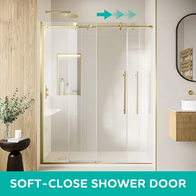 Prague Brushed Brass 8mm Sliding Shower Enclosure 1600x700mm