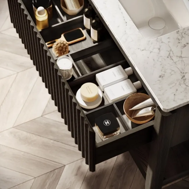 Maru Black Oak Carrara Marble Vanity Unit & Undermount Basin 1000mm