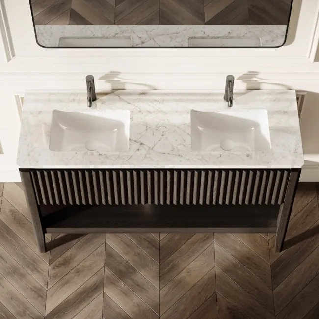 Maru Black Oak Carrara Marble Vanity Unit & Undermount Basin 1400mm