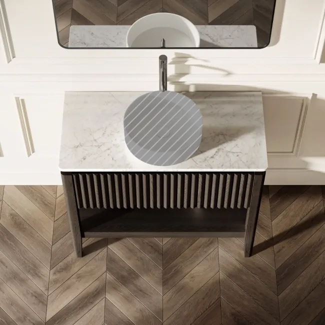 Maru Black Oak Wood Grain Vanity Cabinet 1000mm with Carrara Marble Top - Basin Not Included