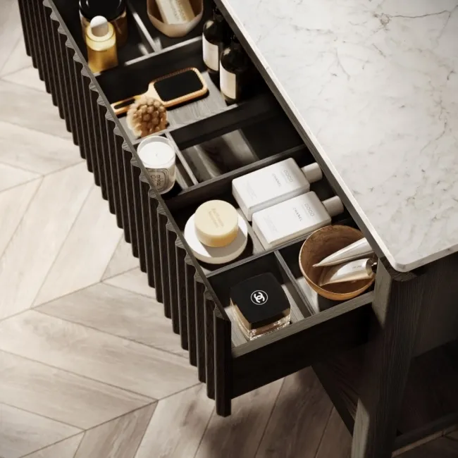 Maru Black Oak Wood Grain Vanity Cabinet 1000mm with Carrara Marble Top - Basin Not Included