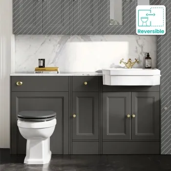 Monaco Graphite Grey Combination Vanity Traditional Basin with Marble Top & Hudson Toilet with Wooden Seat 1500mm - Brushed Brass Accents
