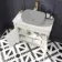 Bermuda Chalk White Cabinet with Marble Top 800mm Excludes Counter Top Basin - Brushed Brass Accents