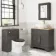 Lucia Graphite Grey Vanity with Oak Effect Top & Oval Counter Top Basin 840mm - Brass Knurled Handles