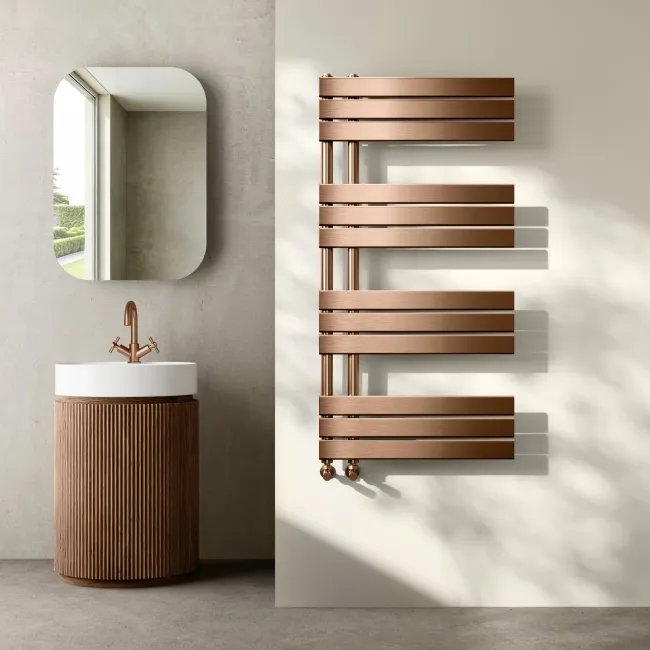 Seville Brushed Copper Designer Flat Panel Heated Towel Rail 1200x600mm