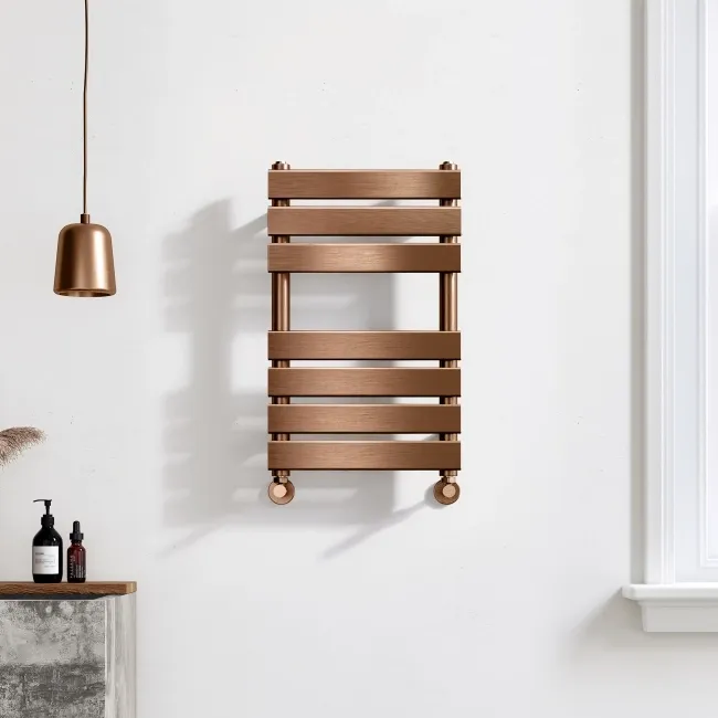 Santorini Brushed Copper Flat Panel Heated Towel Rail 650x400mm