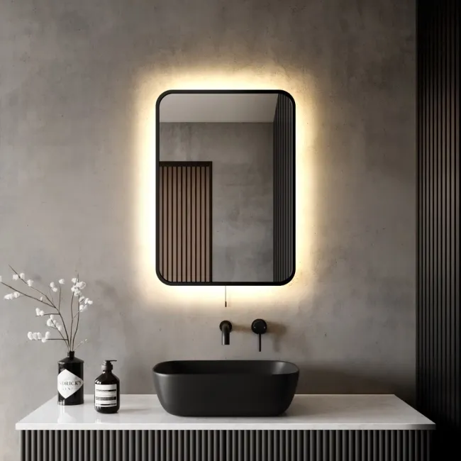 Mila Battery Powered Black Framed Backlit Illuminated LED Mirror 700x500mm