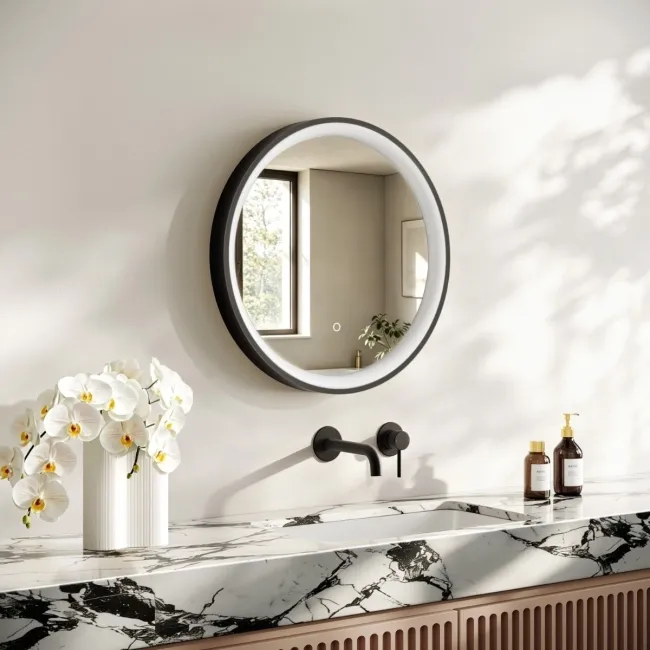 Libby Matt Black Round Illuminated LED Mirror 580mm