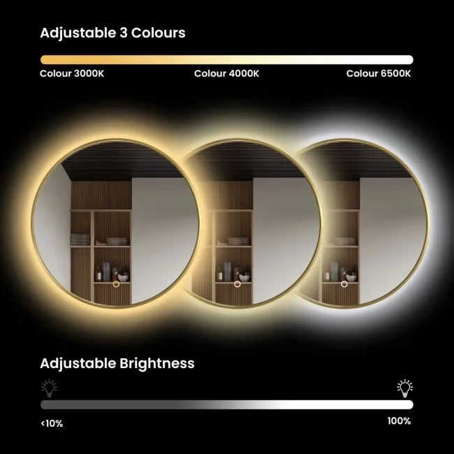 Libby Brushed Brass Round Illuminated LED Mirror 780mm