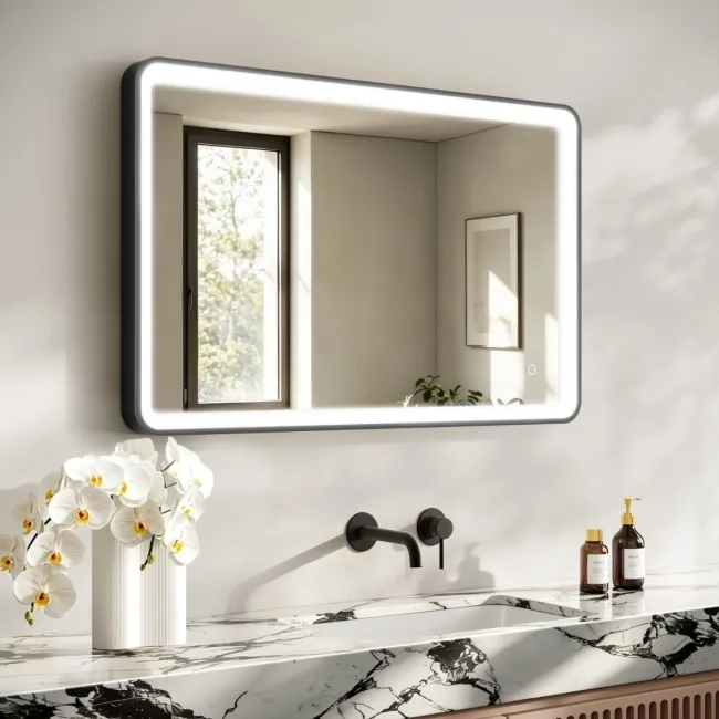 Libby Matt Black Illuminated LED Mirror 1026x655mm