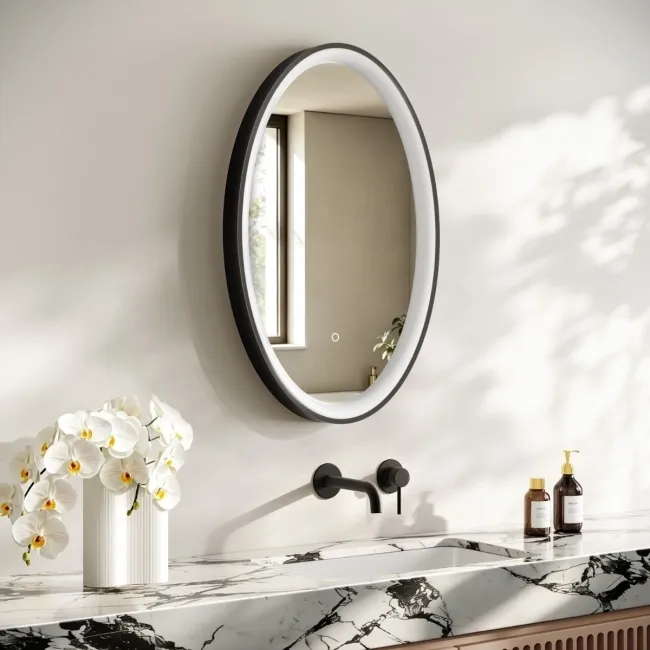Libby Oval Matt Black Illuminated LED Mirror 800x520mm